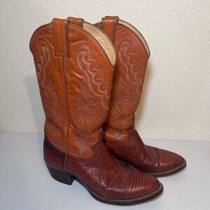 Justin Boots Women's Brown Orange Leather Cowboy Boots Size 8.5 M
